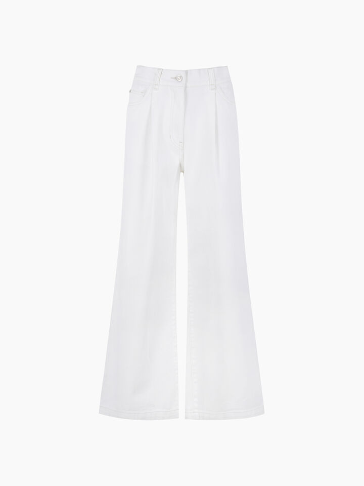 Cream colored flared denim trousers - sisley k women - Creamy White | Sisley K image number 1
